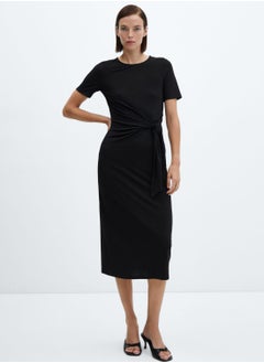 Buy Crew Neck Tie Detail Dress in UAE