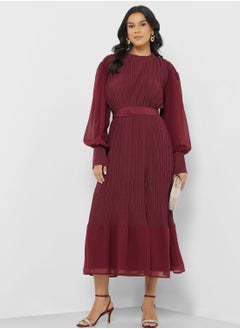 Buy Puff Sleeve Pleated Dress in Saudi Arabia