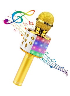 Buy 4 in 1 Karaoke Wireless Speaker With LED Lights, Portable Microphone For Kids Portable Handheld Karaoke Wireless Microphone With Bluetooth Speaker Karaoke Microphone WS-858L Gold in UAE