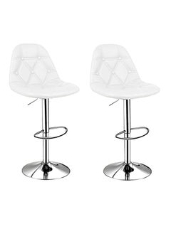 Buy SBF Height Adjustable Bar Stools | Set of 2 PU Leather Swivel Chairs with Backrest and Footrest | Hydraulic Chrome Base for Kitchen & Dining, White in UAE