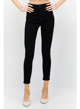 Buy Women Regular Fit Solid Stretchable Denim Jeans, Black in UAE