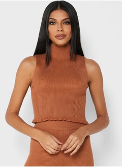 Buy High Neck Knitted Crop Top in Saudi Arabia