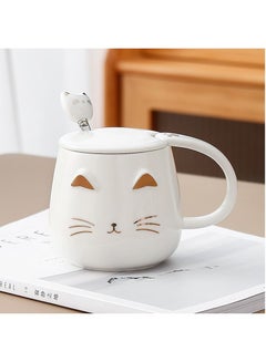 اشتري كوب قهوة بتصميم قطة بيضاء لطيف كيتي سيراميك مع ملعقة من الفولاذ المقاوم للصدأ في الامارات