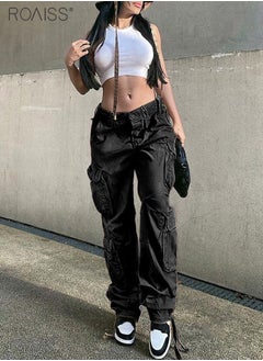 اشتري Women's Multi Pocket Work Pants Hip Hop Style Multi Pocket Low Waist Casual Pants في الامارات