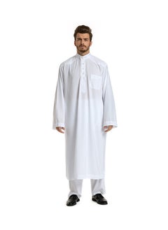 Buy Standing Collar Robe Men's Solid Color Long Sleeve Robe Set Two Pieces in Saudi Arabia