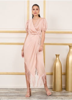 اشتري Satin Pleated Tassel Hem A-Line Midi Dress في السعودية