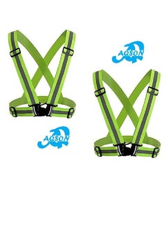 اشتري AQSON 2 PCS Pack of Adjustable Reflective Vest Belt For Safety With High Visibility Green Color في الامارات