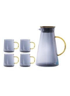 Buy 5-Piece Electroplating Process Glass Cup Water Bottle Set Transparent Tea Mug Milk Straight Tube in Saudi Arabia