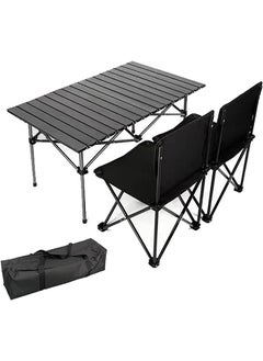 Buy Outdoor Camping Folding 1pcs Table+2pcs Chair,Lightweight Folding Table and Chair Easy to Carry, Perfect for Outdoor, Picnic, Cooking, Beach, Hiking, Fishing (95×57×50+43×43×72cm) in Saudi Arabia