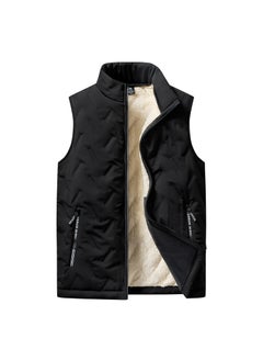 Buy Mens Solid Stand Collar Casual Vest Plus Size Warm Black in UAE