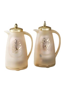 Buy Thermos Set Two Pieces for Tea and Coffee Light Brown/Golden 1Liter in Saudi Arabia