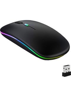 اشتري Wireless Bluetooth Mouse, LED Slim Dual Mode (Bluetooth 5.1 + USB) 2.4GHz Rechargeable Silent Bluetooth Wireless Mouse, Computer Mice with USB Receiver(Black) في الامارات