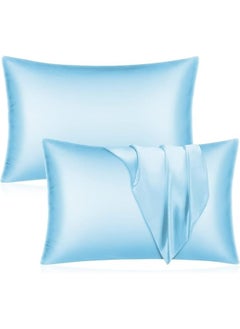 Buy Somer Field - Silk Pillowcases For Hair And Skin 2 Pack Standard Size with Envelope Closure (2 Pcs Pillowcases (50 x 75 cm) (Light Blue) in UAE