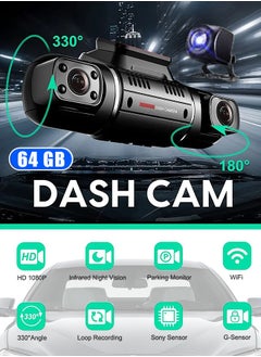 اشتري 1080P DVR dashcam front and built-in left and right side triple camera car dashcam 2 inch IPS screen dashcam built-in WiFi 64G sensor parking monitor loop recording في الامارات