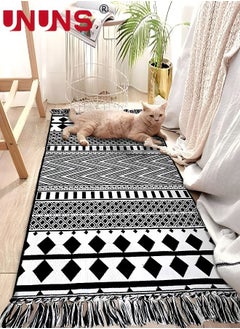 Buy Tassel Carpet,Boho Geometric Pattern Rug,Woven Black Rug Fully Reversibl For Home Hallway Living Room Bedroom Laundry,60x130CM in UAE