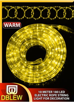 Buy 10 Meter Waterproof Warm LED Fairy String Rope Lights With 180 Megabright LEDS 8 Modes Electric Corded Ideal for Indoor and Outdoor Christmas Ramadan Birthday Diwali Festivals Home Decoration in UAE