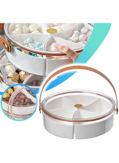 Buy Snack Box Container, Divided Snack Serving Tray with Lid and Handle, Travel Snack Box Charcuterie Container Portable Storage Organizer for Candy, Fruits, Nuts, Snacks (Round - White) in Saudi Arabia