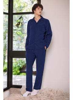 Buy Navy Blue Men's Regular Fit Plaid Weave Pajamas Set. in Egypt