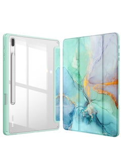 اشتري Slim Case for Samsung Galaxy Tab S8 Plus 2022 / S7 FE 2021 / S7 Plus 2020 12.4 inches with S Pen Holder, Shockproof Cover with Clear Transparent Back Shell Auto Wake / Sleep(Marble) في الامارات