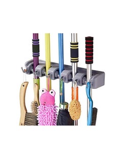 اشتري Multipurpose Wall-Mounted Organizer: ABS Plastic Magic Holder with 5 Slots and 6 Hooks for Brooms, Mops, and More في الامارات