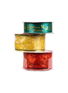 اشتري Gulf Flowers Assorted Christmas Ribbon Set of 3 – Gold, Red & Green Decorative Ribbons for XMAS Home Decor, Gift Wrapping & Crafts في الامارات