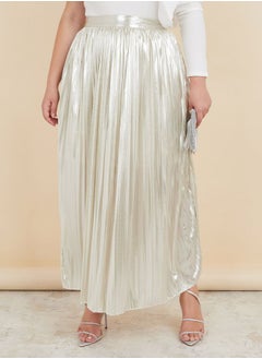 Buy High Waist Shiny Pleated Maxi Skirt in Saudi Arabia