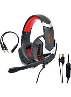 اشتري J30 High Quality LED light Gaming Surrounding Headset With Noise Cancelation Microphone USB+3.55mm Jack For PC & Playstation - Black Red في مصر