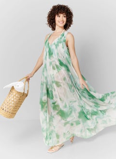 Buy V-Neck Tiered Printed Beachwear Dress in UAE