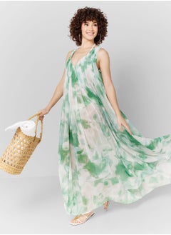 Buy V-Neck Tiered Printed Beachwear Dress in UAE