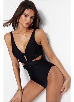 Buy Black Deep Decollete Cut Out/Windowed Regular Swimsuit TBESS20MA0292 in Egypt