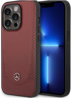 اشتري Mercedes-Benz Magsafe Genuine Leather Hard Case With Peforations & Metal Star Logo For iPhone 14 Pro Max- Red في الامارات