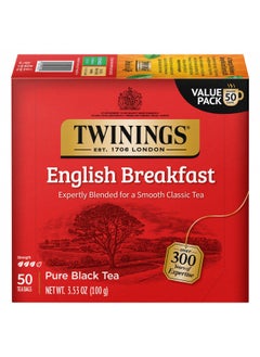 Buy Twinings English Breakfast Individually Wrapped Tea Bags, 50 Count Pack Of 6, Flavourful, Robust Caffeinated Black Tea in UAE