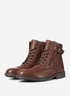 Buy Zip Detail Leather High Boots in Saudi Arabia