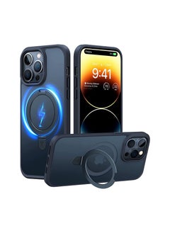 Buy Magnetic Shockproof for iPhone 14 Pro Case with Invisible Stand, [Exceed 3X Mil-Grade Drop Protection][Compatible with MagSafe] Slim Fit Yet Protective Phone Grip Ring Translucent Cover, Black in UAE