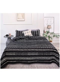 Buy Queen Quilt Boho Quilt Bedspread Queen Size Boho Bedding White Geometric Printed on Black Quilt for All Season Two Pillow Cases in Saudi Arabia