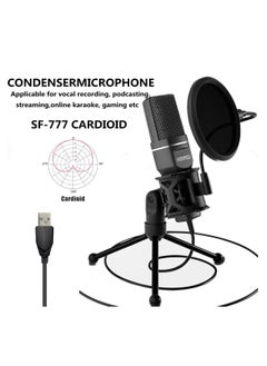 Buy USB Microphone, Computer Cardioid Condenser PC Gaming Mic with Tripod Stand & Pop Filter for Streaming, Podcasting, Vocal Recording, Compatible with Laptop Desktop Windows Computer(Black) in Saudi Arabia