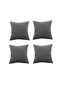 اشتري 4-Piece Throw Pillow Case Cushion Cover Velvet Dark Grey 45 x 45 Centimeter في الامارات