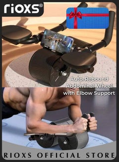 Buy Auto-Rebound Abdominal Wheel with Elbow Support for Men and Women Abdominal Roller Exercise Equipment with Smart Counter and Mobile Phone Holder and Pads in UAE