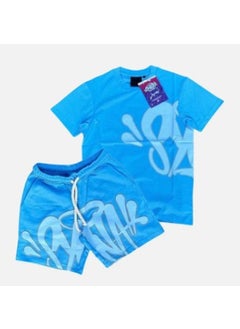 اشتري SynaWord Fashion Hip-Hop Suit Male 2023 Trendy Tee Printed Shorts Sky Blue (suit) في الامارات