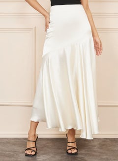 Buy Satin Asymmetric Ruffle Hem A-Line Maxi Skirt in Saudi Arabia