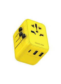 Buy 12W Universal Travel Adapter / UK/AU/EU/US Pin / Multi Ports / Travel Friendly / Super Compact / Short Circuit Protection / Overheat Protection / Innovative Design / Lightweight - Yellow in UAE