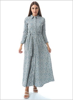 Buy Casual Elegant Cotton Long Dress _ White & Cornflower Blue in Egypt