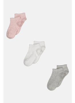 اشتري Toddlers Girl 3Pairs Ankle Socks,Grey/Pink/White في الامارات