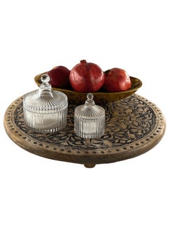 Buy Souq DESIGNS Cake Stand , Serving Tray, Plates, Serving Platter Wooden - Cake Serving Plate Stand Wooden Tray Bamboo Tray Organizer 40cm Round in UAE