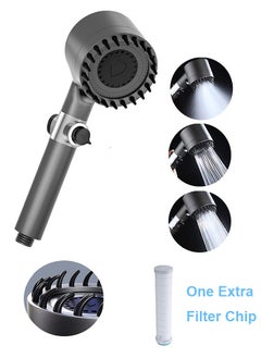 اشتري Powerful Flow Shower Head with 1 Piece Extra Filter Chip, High Pressure, Spray with 3 Modes and Water Stop Button, Massage Shower head for Adults Children Pets Home and Gym Use في السعودية