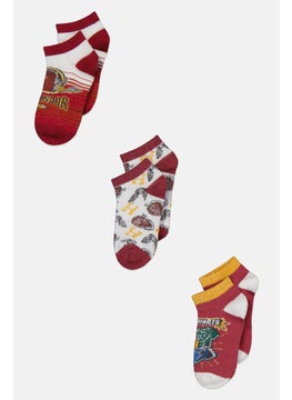 اشتري Kids Girl 3 Pair Graphic Print Socks, Red/White Combo في الامارات