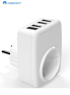 Buy DE Conversion Plug With 4USB Universal 3.4A Fast Charging Socket High Power 3400W White Adapter Fireproof PC Intelligent Multi-Outlet in Saudi Arabia