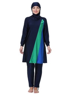 اشتري Womens Large Size Loose Swimwear Set Long Sleeve Burkinis Swimsuit Set Navy Blue/Blue/Green في السعودية