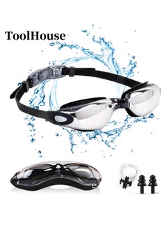 Buy Waterproof Adjustable Swimming Goggles Anti-fog and UV Protection Clear Vision Swim Goggles Comes with Plastic Case Nose Clip and Earplugs in Saudi Arabia