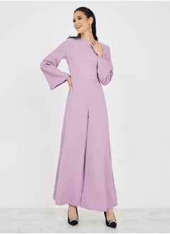 Buy Solid Wide Leg Flared Sleeve Jumpsuit in Saudi Arabia